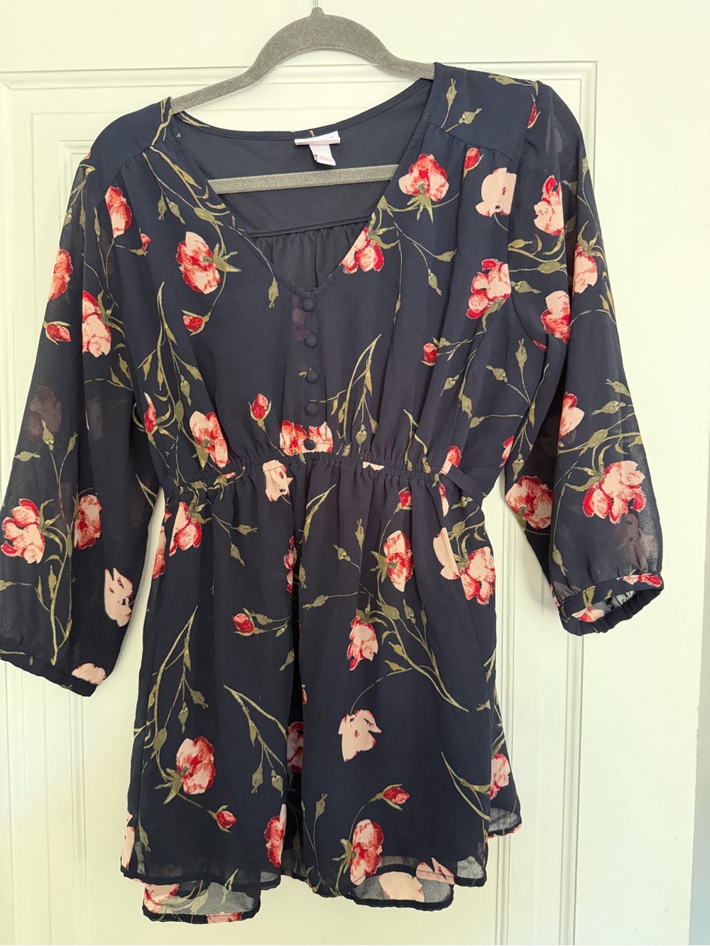 Ingrid & Isabel Maternity Floral V-Neck Navy Peplum Blouse
